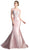 Cinderella Divine - Cap Sleeve Appliqued Plunging Illusion Gown in Pink