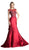 Cinderella Divine - Cap Sleeve Appliqued Plunging Illusion Gown in Red