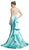 Cinderella Divine - Cap Sleeve Appliqued Plunging Illusion Gown in Green