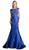 Cinderella Divine - Cap Sleeve Appliqued Plunging Illusion Gown in Blue