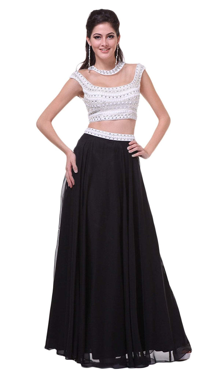 Embellished Two Piece Illusion Jewel A-line Dress