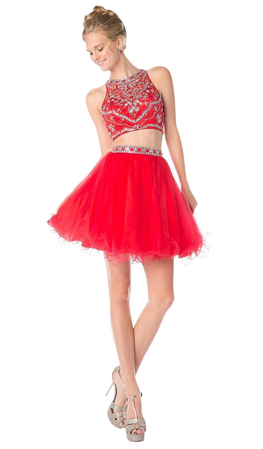 Cinderella Divine - Two-Piece Crystal Ornate Illusion A-Line Dress