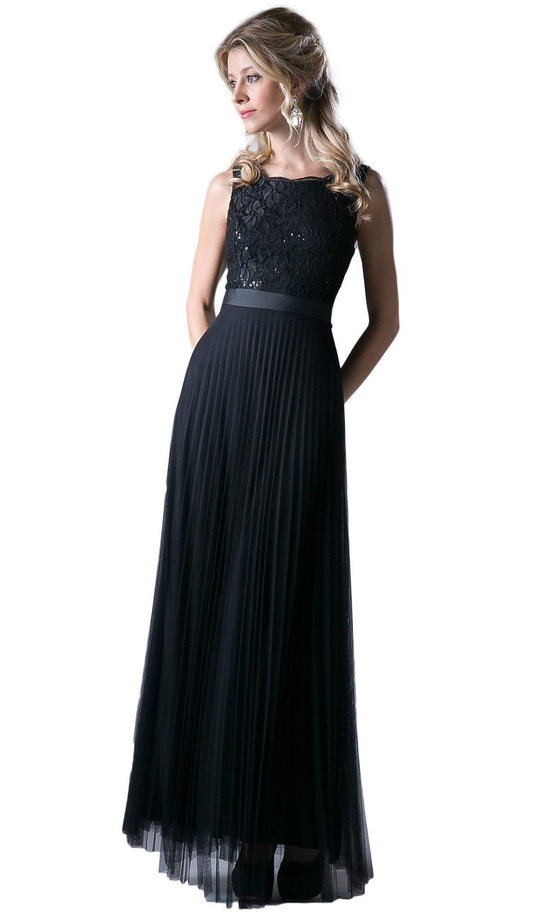 Sequined Lace Bateau Pleated A-line Dress