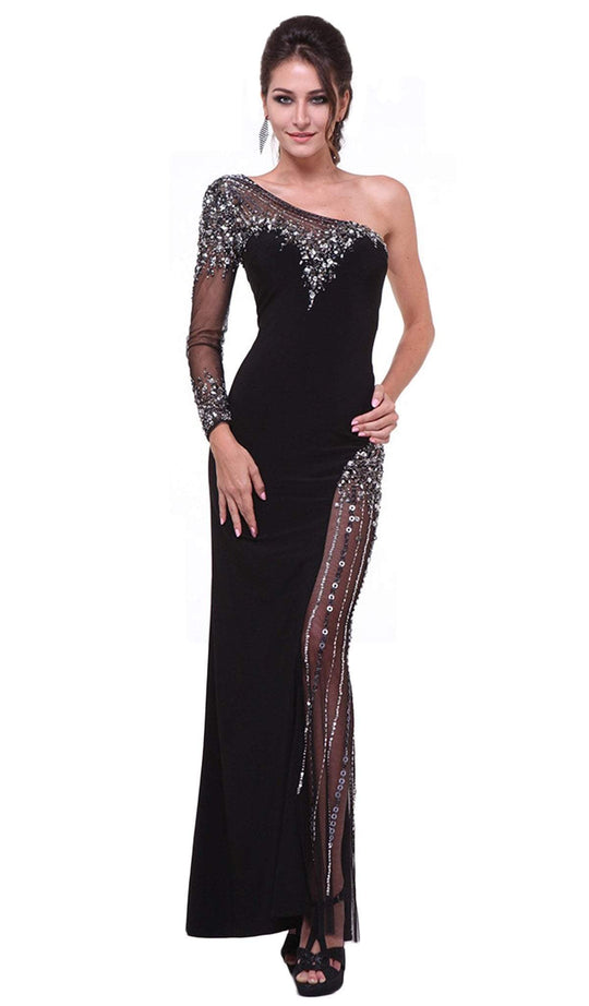 Embellished One Shoulder Fitted Evening Dress