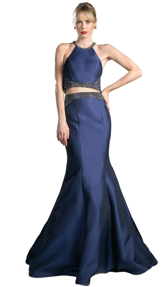Halter Neck Beaded Two-Piece Mermaid Evening Gown