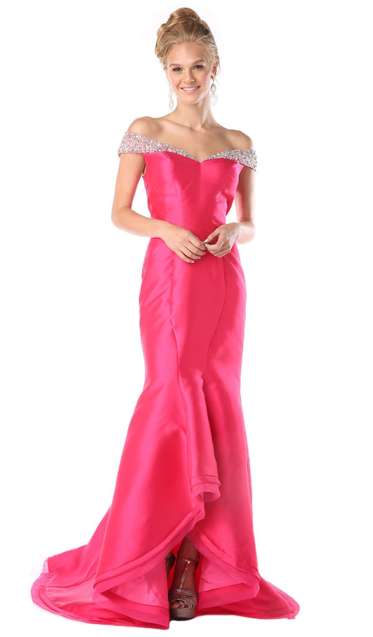 Fitted Embellished Off-Shoulder Mermaid Evening Gown