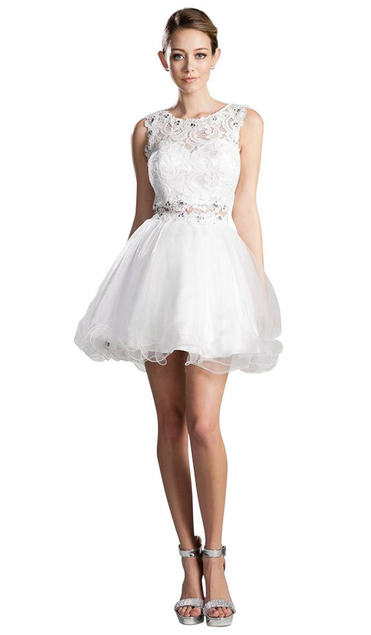 Cinderella Divine - Sleeveless Lace Bodice Tulle A-Line Cocktail Dress