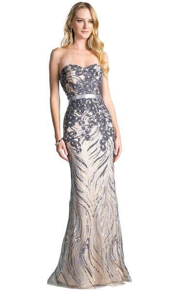 Cinderella Divine - CD0112 Strapless Sweetheart Neckline Sequin Ornate Sheath Evening Gown In Gold