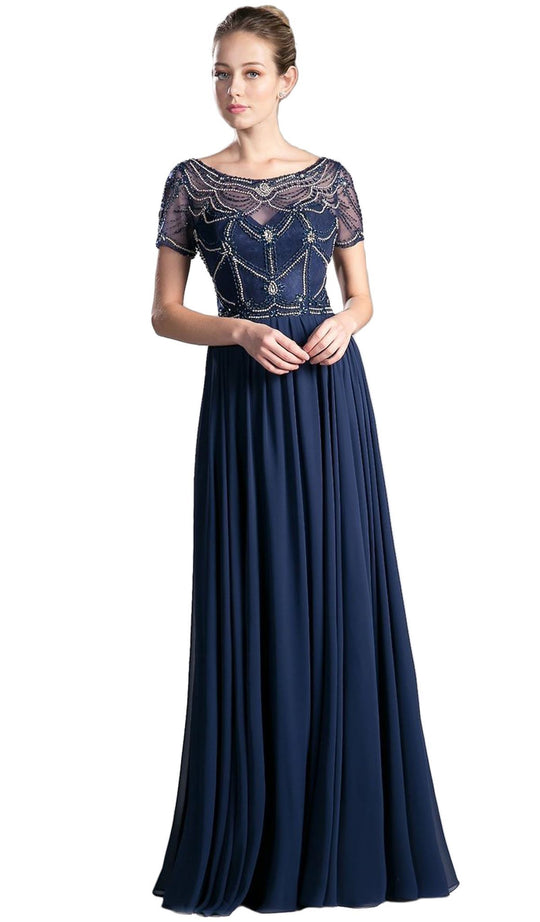 Cinderella Divine - Jewel Beaded Short Sleeve Long Gown