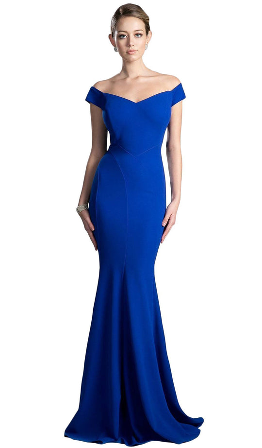Cinderella Divine - CD711 Sleek Off-Shoulder Jersey Sheath Prom Dress