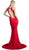Cinderella Divine - Sheer Halter Fitted Trumpet Evening Dress in Red
