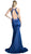 Cinderella Divine - Sheer Halter Fitted Trumpet Evening Dress in Blue