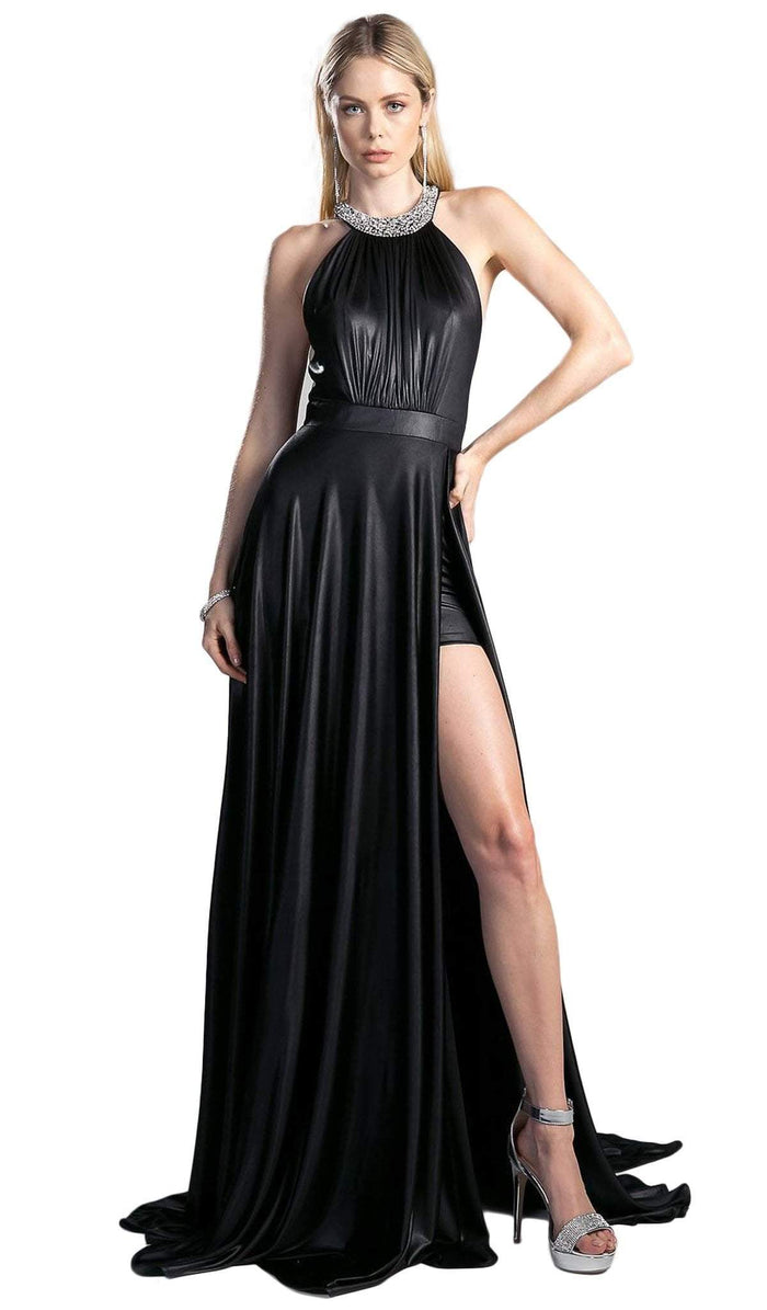 Embellished Halter Neck Dress with Train