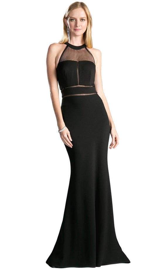 Cinderella Divine - Sheer Fitted Halter Evening Dress