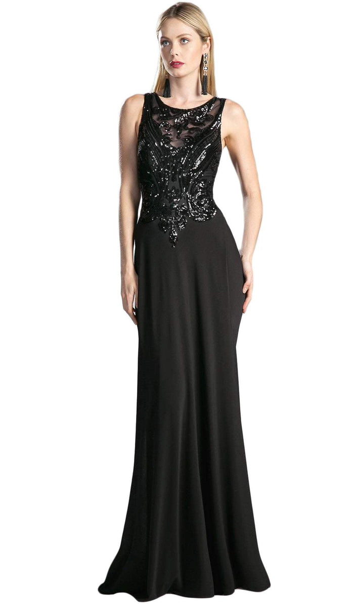 Sequined Sleeveless Sheath Evening Gown with Slit