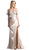 Pleated Vneck Satin A-line Evening Dress With Slit