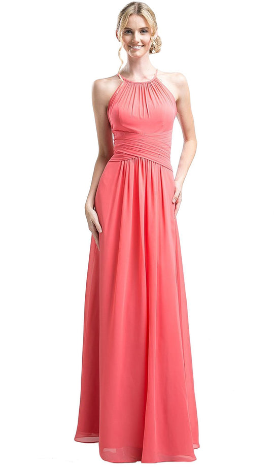 Cinderella Divine - Sleeveless Ruched Halter A-line Dress