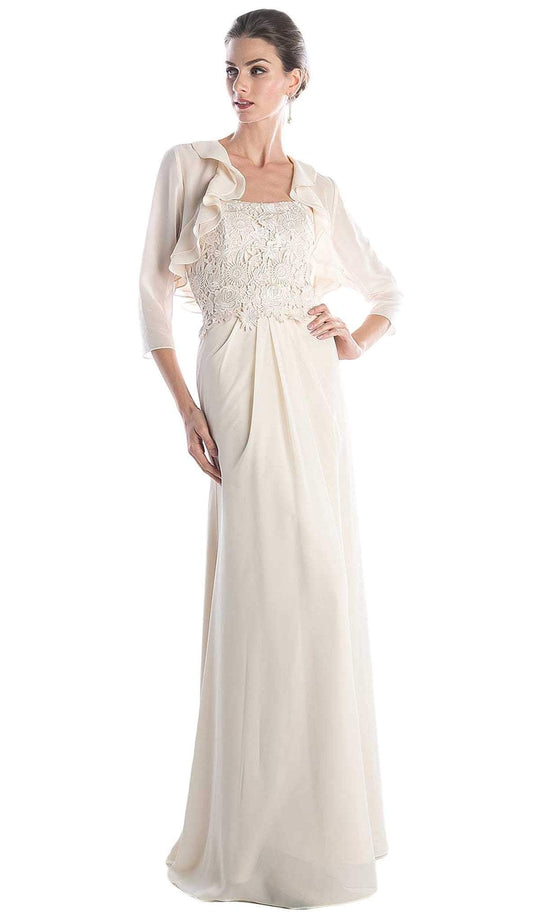 Cinderella Divine - Lace Sheath Dress With Ruffled Jacket