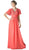 Cinderella Divine - Rosette Accented Ruched V-neck A-line Dress in Orange