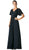 Cinderella Divine - Rosette Accented Ruched V-neck A-line Dress in Blue