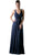 Cinderella Divine - Embellished Ruched V-neck A-line Dress in Blue