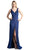 Cinderella Divine - Ruched V-neck Shimmer Fabric Sheath Dress