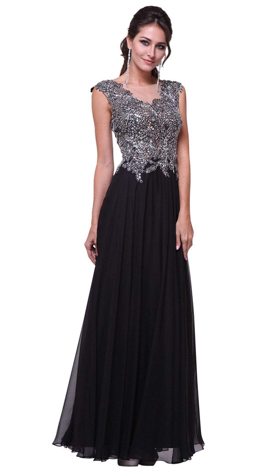 Cinderella Divine - Cap Sleeve Embellished Illusion Lace Gown