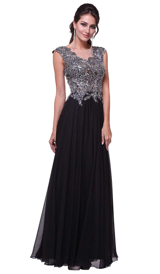 Cap Sleeve Embellished Illusion Lace Gown