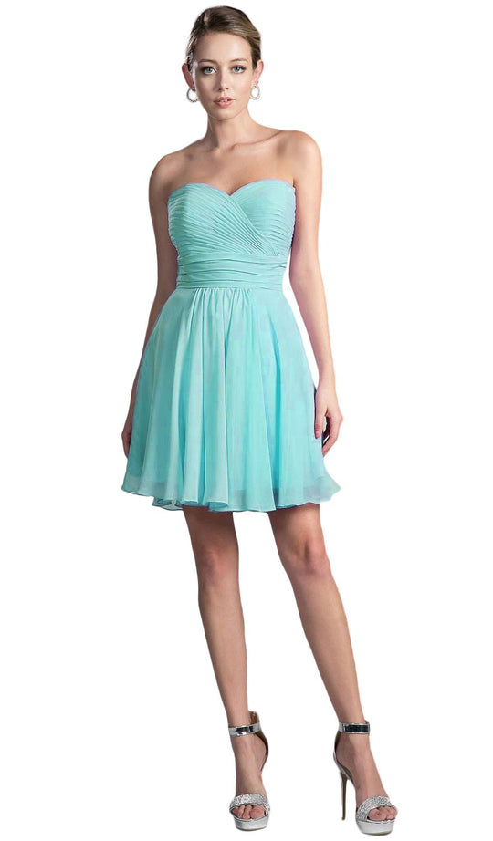 Rosette Pleated Sweetheart Chiffon Cocktail Dress
