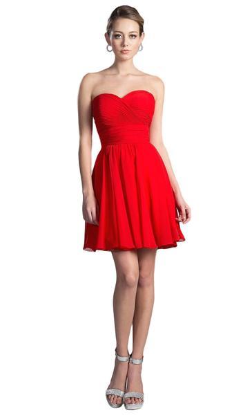 Cinderella Divine - Rosette Pleated Sweetheart Chiffon Cocktail Dress CJ216S In Red