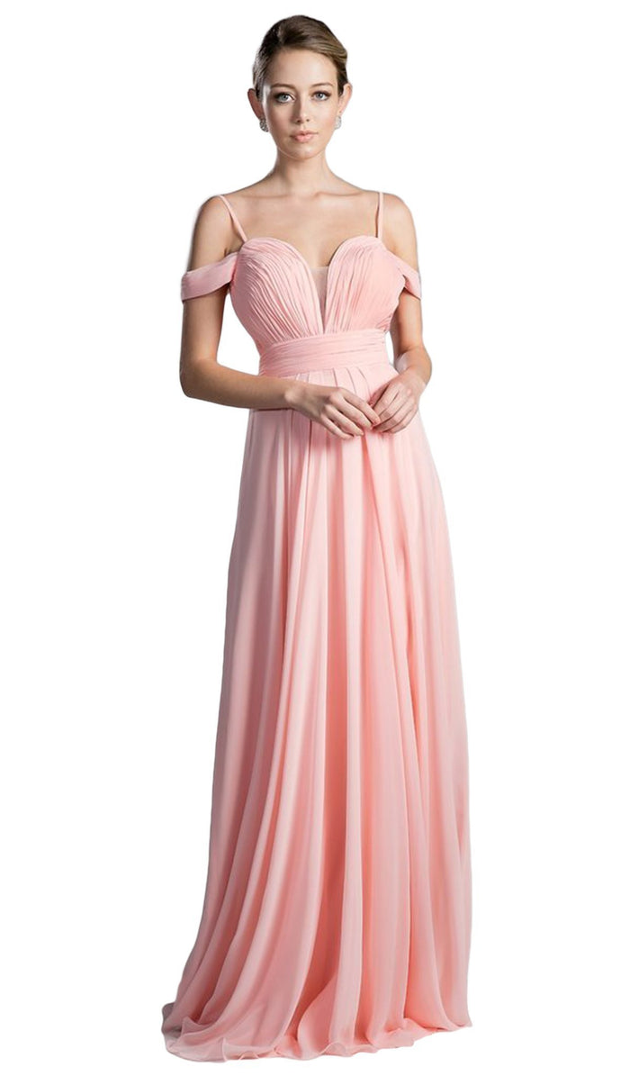 Shirred Plunging Sweetheart Chiffon Gown