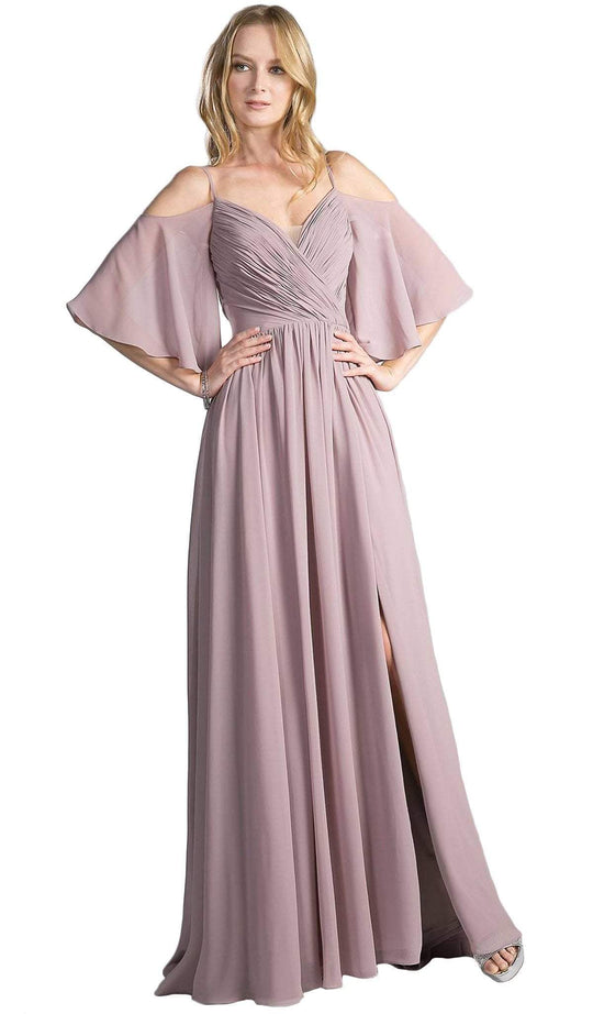 Cinderella Divine - CJ267 Cold Shoulders Flutter Sleeve Evening Dress