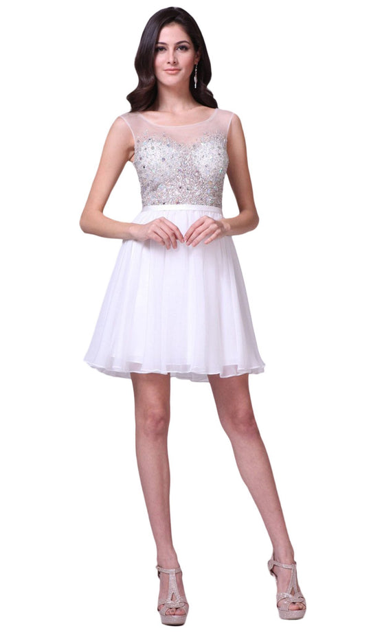 Sleeveless Bejeweled Illusion Bateau A-line Dress