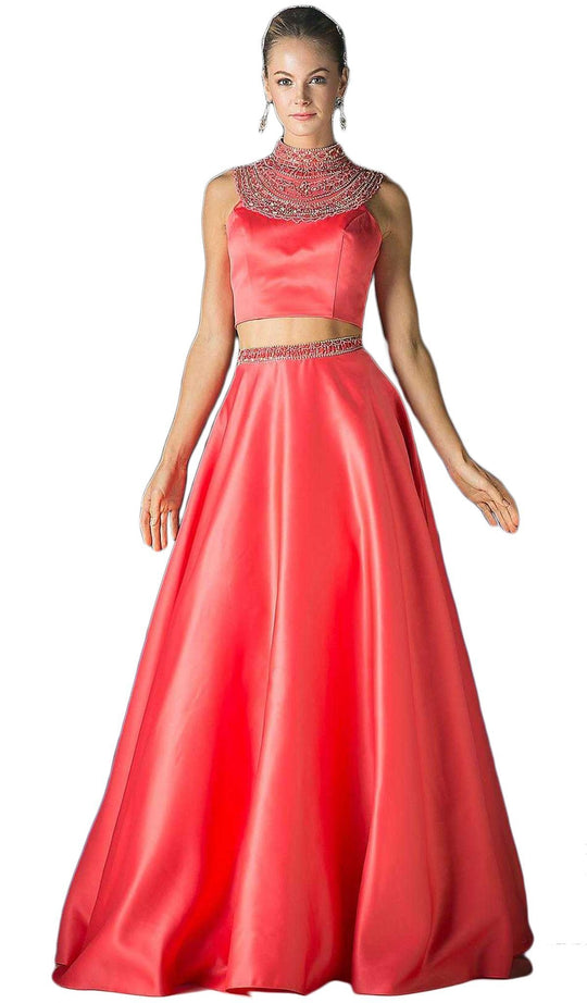 Beaded High Neck Two Piece Evening Gown