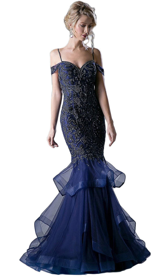 Cinderella Divine - Bead Embellished Ruffled Mermaid Evening Dress