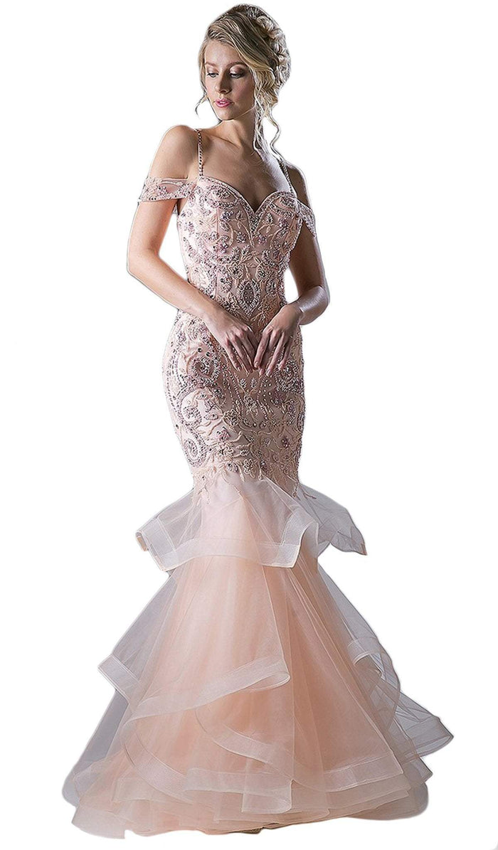 Bead Embellished Ruffled Mermaid Evening Dress