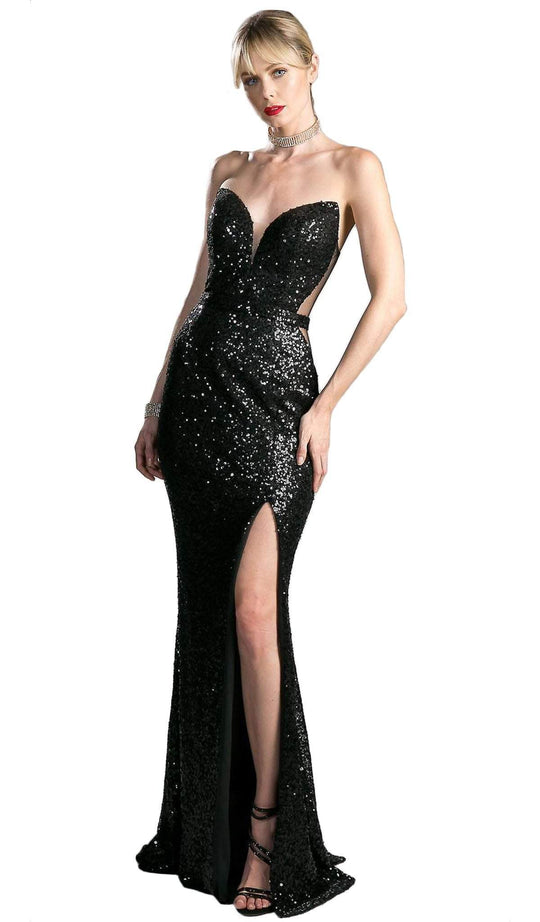Strapless Illusion Sequined Evening Gown