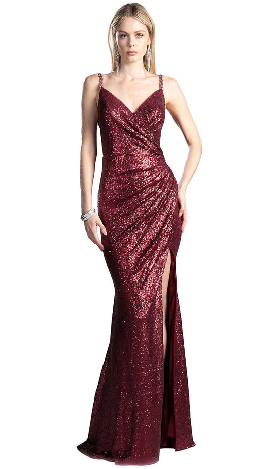 Full Sequined V Neckline Evening Gown