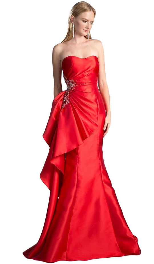 Strapless Side Embellished Mermaid Evening Gown