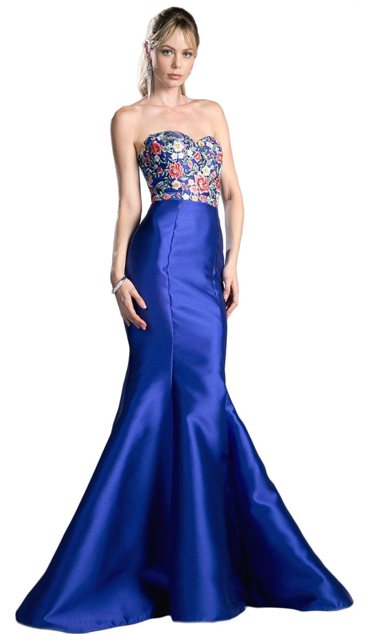 Floral Embellished Strapless Mermaid Evening Gown