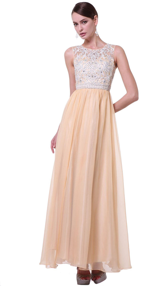 Embellished Jewel Neck A-line Chiffon Evening Gown