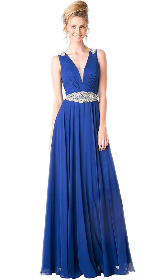 Cinderella Divine - Beaded Plunging Ruched Evening Dress