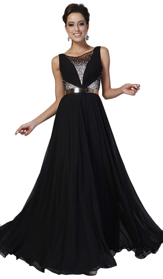 Beaded Sheer Ruched Evening Dress