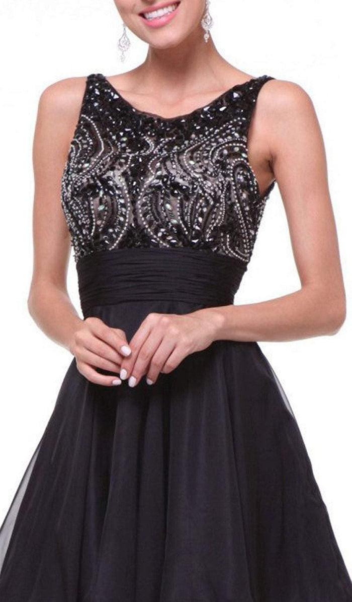 Stone Embellished Bateau Neck Cocktail Dress