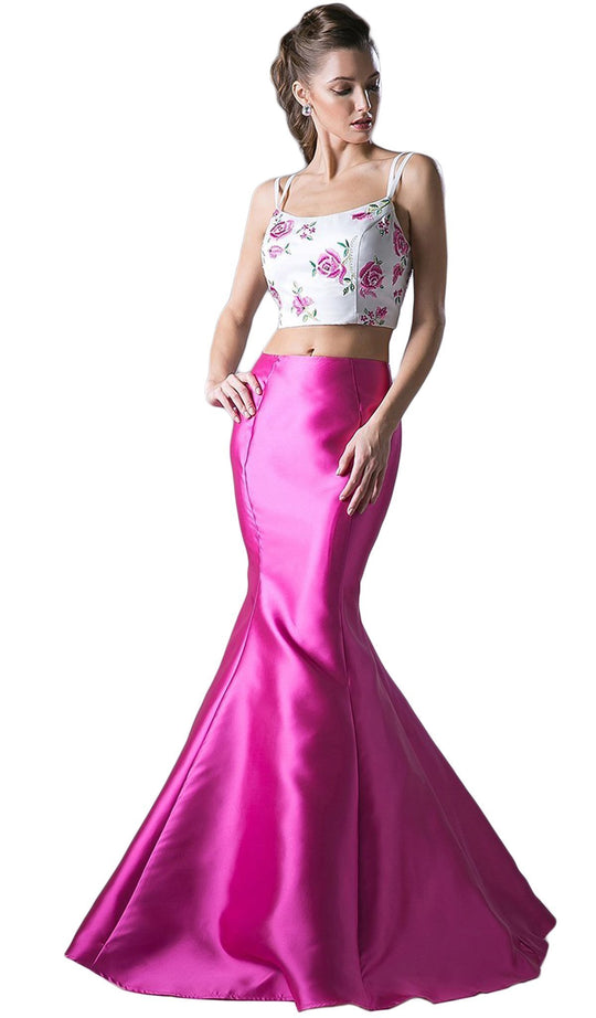 Two Piece Floral Mermaid Evening Dress