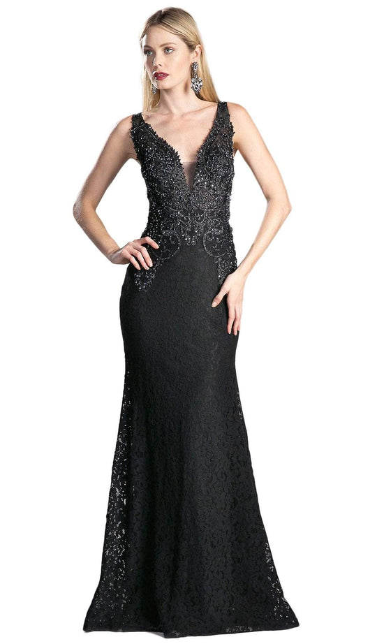 Beaded Lace Deep V-neck Trumpet Dress