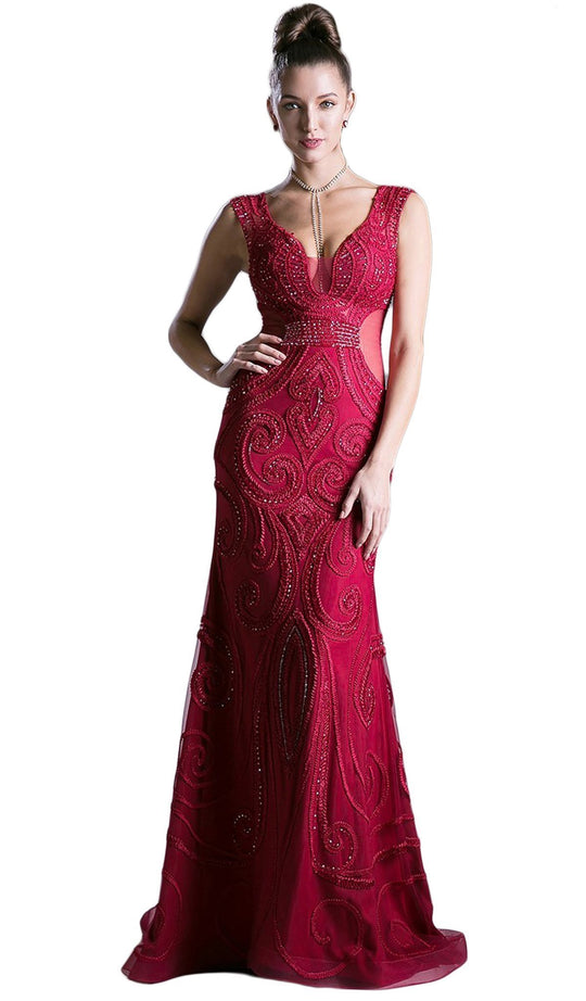 Bead Embellished Lace Fitted Evening  Dress