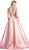 Cinderella Divine - Beaded Deep V-neck Satin Evening Gown in Pink