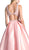 Cinderella Divine - Beaded Deep V-neck Satin Evening Gown in Pink