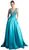 Cinderella Divine - Beaded Deep V-neck Satin Evening Gown in Green